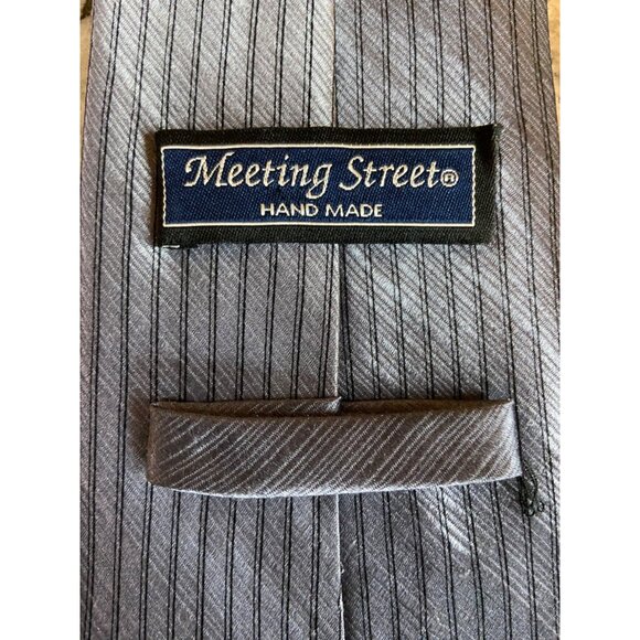 Meeting Street Mens Neck Tie 100% Silk Hanmae Silver Geometric Work Dad Gift - Picture 6 of 6